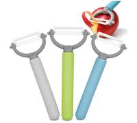 com-four 3 peladores con hoja de cerámica para frutas y verduras, pelador universal especialmente afilado, pelador inoxidable, pelador con hoja colgante de cerámica (3 unidades, verde, azul, gris)