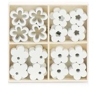com-four® 32x Pequeñas Flores de Madera en Cuatro diseños - Flores de Madera para Decoraciones de Mesa y Primavera (32 Piezas de Flor)