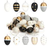 COM-FOUR® 36x Huevos de Pascua para Colgar - Adorno de Pascua en geniales Colores - Adorno Colgante con Diferentes diseños - Tamaño: 6 cm (Negro/Blanco/Dorado - 01)