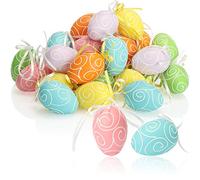COM-FOUR® 36x Huevos de Pascua para Colgar - Decoraciones de Pascua en Seis Hermosos Colores Pastel - Huevos de Pascua para el Ramo de Pascua (Decoración Colorida/de Hilo - 01)