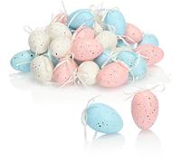 com-four® 36x Huevos de Pascua Pintados a Mano para Colgar 6 x 4 cm - Decoración de Pascua con diseño de Huevo de codorniz - Huevos de Pascua Decorativos para Colgar (36 Piezas - Azul/Blanco/Rosa)