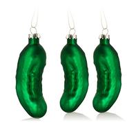 COM-FOUR® 3X Decoraciones árbol de Navidad - Pepino de Navidad Grande Hecho de Vidrio Real - Colgante de árbol de Navidad en Verde (Pepino Mate - 3 Piezas)