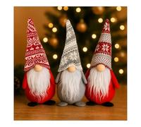 com-four® 3X Duende Navideño 33 cm - Troll Escandinavo Decorativo - Figura Invernal - Adorno de Mesa - Gnomo Sueco con Barba & Gorro de Punto - Decoración de Navidad (3X - Grau/weiß/Rot - 33cm)