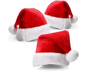 com-four® 3x Gorro de Papá Noel con pompón - Gorro de Papá Noel X-Mas - Gorro de Peluche para Papá Noel y Navidad - Gorro Suave (03 piezas - gorro con borde de felpa)