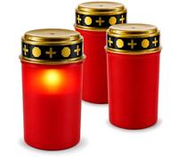 com-four® 3x LED luz de tumba - Vela LED luz eterna - Vela de tumba roja con efecto parpadeante - Luz de decoración (03 piezas V1 - a pilas)