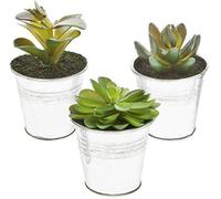 com-four® 3X Plantas Artificiales [la selección varía], Plantas Decorativas engañosamente Reales con macetas de Metal, Plantas Artificiales para la casa, el jardín (03 Piezas - Talla S - Metal)