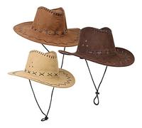 com-four® 3x Sombreros de Vaquero para Adultos en 3 Colores - Accesorios de Disfraces para Disfraces, Carnaval, Halloween, Fiestas temáticas - Sombrero Occidental con Correa (03 piezas - vaquero)