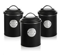 com-four® 3x Tarro de café - Tarros de almacenamiento en 3 diseños - Recipiente con tapa para café, té, cacao (03 piezas - negro)