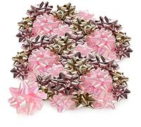 COM-FOUR® 48 lazos de regalo grandes y pequeños en hermosos colores: lazos confeccionados para decorar regalos para Navidad y bodas (48 piezas - oro - rosa)
