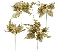 com-four® 4X arreglos Decorativos, ramitas como Grandes Decoraciones navideñas, Hermosas Decoraciones para Habitaciones, también para Coronas y arreglos Florales. (Dorado - pequeño)