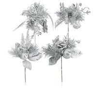 com-four® 4X arreglos Decorativos, ramitas como Grandes Decoraciones navideñas, Hermosas Decoraciones para Habitaciones, también para Coronas y arreglos Florales. (Color Plateado - pequeño)