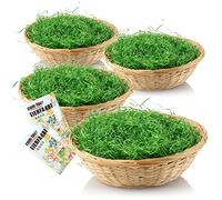 com-four® 4X Cestas de Pascua con Hierba Decorativa y Colores Huevo - Cestas de Pascua con Hierba Verde - Cesta de Rafia con Hierba de Pascua (Conjunto marrón Natural 1)