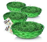 com-four® 4X Cestas de Pascua con Hierba Ornamental y Huevos de Colores - Cestas de Pascua Verdes - Cesta de Rafia con Hierba de Pascua de Colores y Huevos de Colores (Juego 4 - Verde)