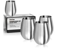 com-four® 4x Copa de vino de acero inoxidable - Taza de vino de 500 ml para viajes - Taza de acero inoxidable para llevar - Copa de vino sin tallo (4 piezas - 500ml mate)