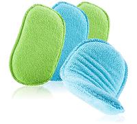 com-four® 4X Esponja de Microfibra para Auto - Cuidado Superior del Auto con Esponja de Lavado Absorbente - Lavado de Auto con Esponja de Pulido Reutilizable (4 Piezas - Azul/Verde)