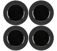 com-four® 4x platos de fondo negro brillante con corazones brillantes - platillo como decoración de mesa - platos decorativos para bodas o celebraciones - Ø 33 cm