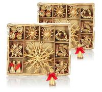 COM-FOUR® 52x Estrellas de Paja en un Conjunto Mixto, Decoración del árbol