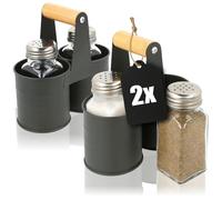 com-four® 6 piezas hecho de vidrio - Juego de agitador de especias de - sal y pimienta con soporte de metal a juego (02 piezas - Con soporte)