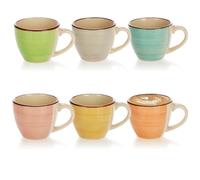 com-four® 6 tazas de cerámica para espresso de hasta 125 ml - tazas de moca de colores - tazas de café pequeñas hechas a mano para espresso, moca (06 piezas - verde/naranja/rosa/azul/amarillo/gris)