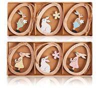 COM-FOUR® 6X Adornos Decorativos de Forma conejitos Dentro de Huevos pascuales - Adornos de Madera para Decorar el árbol de Pascua (06 Piezas - Conejo en el Huevo)