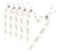 COM-FOUR® 6X Bastón de Caramelo Colgante para árbol de Navidad - Adornos para árbol de Navidad para Colgar - Bola de Navidad en Forma de bastón de Caramelo (Vidrio Plateado/Blanco - 6 Piezas)