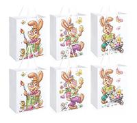 COM-FOUR® 6x Bolsa de Pascua con motivo - Bolsa de papel para rellenar - Bolsa de Pascua para regalos y huevos de Pascua - Bolsa de regalo de papel con cordón (06 piezas - mediano - conejos)