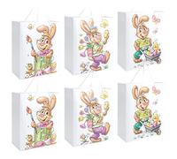 com-four® 6x Bolsa de Pascua con Motivos - Bolsa de Papel para Rellenar - Bolsas para Regalos y Huevos de Pascua - Bolsa de Regalo de Papel con Asa (06 piezas - grandes - conejos)