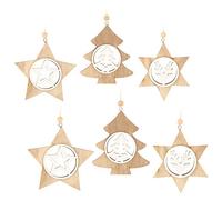 COM-FOUR® 6X Colgantes de Madera para el árbol de Navidad - Adornos de Madera para el árbol de Navidad - Decoración navideña [la selección de Motivos varía] (6 Piezas - Motivos invernales)