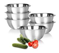 com-four® 6x Cuencos de acero inoxidable - Recipientes de cocina multifuncionales plateados para mezclar, servir y preparar alimentos (6 piezas - Ø 24cm)