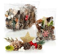 COM-FOUR® 6X Decoraciones navideñas en una Bolsa con Conos, Estrellas y ramitas-Decoraciones de Mesa-Coronas de Adviento (6X Bolsas: Conos. Estrellas. Escamas)