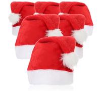 com-four® 6x Gorro de Papá Noel de felpa con pompón - X-Mas Gorro navideño para Navidad y Papá Noel - Gorro de felpa para disfraz de Papá Noel (Rojo con pelo - 6 piezas)