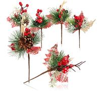 com-four® 6X Ramas Decorativas, Ramas de Flores Decorativas para Colgar, Ramas Decorativas como Suministros para Manualidades, Adornos para Regalos y popurrí (6 Piezas - Cuadros Rojos)