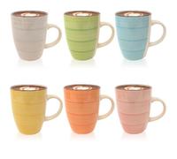 com-four® 6x Taza de café de cerámica - Taza de café de diseño moderno - Tazas para bebidas frías y calientes - 260 ml (06 piezas - verde/azul/amarillo/rosa/naranja/gris)