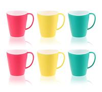 com-four® 6x tazas de café con asas - vasos de plástico reutilizables - vasos de plástico de colores vivos - tetera irrompible (06 piezas - 350ml - Verde/Amarillo/Rosa)