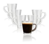 COM-FOUR 6x Vasos de Espresso de Vidrio de Borosilicato Resistentes al Calor - Vasos de Cafe de 70 ml - Robustos - Apto para Lavavajillas y Microondas