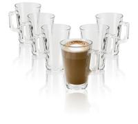 com-four® 6x Vasos de té con asa - Vaso de café de 250 ml de Vidrio de borosilicato - Vasos Robustos para café, té, Zumos o Latte Macchiato - Apto para lavavajillas y microondas (claro - 250ml)