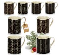 com-four® 8x tazas de cerámica 180 ml estilo art déco, pequeños vasos vintage para espresso, americano, té y vino caliente, aptos para bebidas calientes
