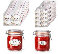 com-four® 96 etiquetas para mermelada - adhesivos para tarros para escribir - formato ovalado 7 x 4 cm y 5 x 3 cm - pegatinas con motivos de frutas (Etiquetas de vidrio coloridas - 96 unidades)
