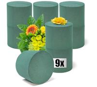 com-four® 9X Espuma Floral para arreglos Florales en Forma de Cilindro Ø 9,5 cm - Espuma Floral para Flores Frescas - Esponja Floral para Manualidades para Bodas, Pascua y cumpleaños