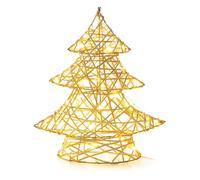 COM-FOUR® Abeto Decorativo con iluminación LED, Ramas Trenzadas con 20 LED de Color Blanco cálido, Gran luz Ambiental para Navidad (01 Piezas - Color Dorado - árbol 30cm)