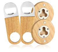 COM-FOUR® Abrebotellas 4x de acero inoxidable con mango de madera natural - Abridor de botellas con un diseño sencillo (04 piezas - madera. Acero inoxidable. 2x plano. 2x ronda)