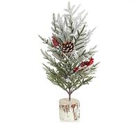COM-FOUR® Árbol de Navidad Decorativo - pequeño árbol Decorativo con Frutos Rojos, Nieve Decorativa, Conos - decoración de Mesa para la Temporada de Adviento (1 Pieza - 43cm - arbolito. Baya)