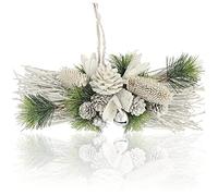 com-four® Arreglo navideño - Conos Blancos, ramitas y Bayas Brillantes como Adornos de Pared Decorativos - Arreglos Florales Hechos a Mano como Adornos para Puertas (Blanco - Brillo)
