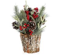 com-four® arreglo navideño Decorativo - decoración de Mesa para la Temporada de Adviento - decoración de Mesa Invernal con Frutos Rojos, Nieve Decorativa (Ramas Verdes y Blancas de 36 cm con Bayas.)