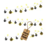 com-four® Cadena de luces LED con bolas navideñas y temporizador - Guirnalda de bolas iluminadas para una decoración navideña atmosférica - Decoración navideña (color dorado + color plata)