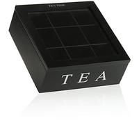 com-four® Caja de Almacenamiento para Bolsas de Té - Caja de Madera Negra con Ventanilla - Cajita con 9 Compartimentos para hasta 90 Bolsitas de Té (1 x caja de té negro)