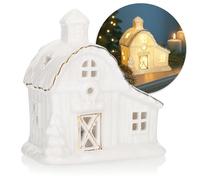 COM-FOUR® Casa LED de Porcelana - casa de luz Que Funciona con Pilas - casa de luz Decorativa Blanca Brillante para decoración navideña e Invernal (Casa - 11cm)