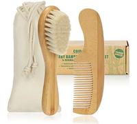 com-four® Cepillo y Peine para Bebés a Partir de 0 Meses - Cepillo para Bebé, Recién Nacido y Niño Pequeño - Cepillo de Bambú con Suave Lana de Oveja (Peine + Cepillo para el Pelo - Oveja)