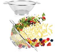 COM-FOUR® Colador de acero inoxidable 2x - Dos coladores de cocina de igual tamaño con asas - Finamente perforados para enjuagar y escurrir pastas, verduras, frutas y ensaladas (02 piezas - Ø20,5cm)
