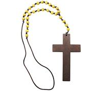 com-four® Collar con colgante de cruz - Cadena de sacerdote - Bisutería para disfraz de halloween, carnaval (Cruz - madera)